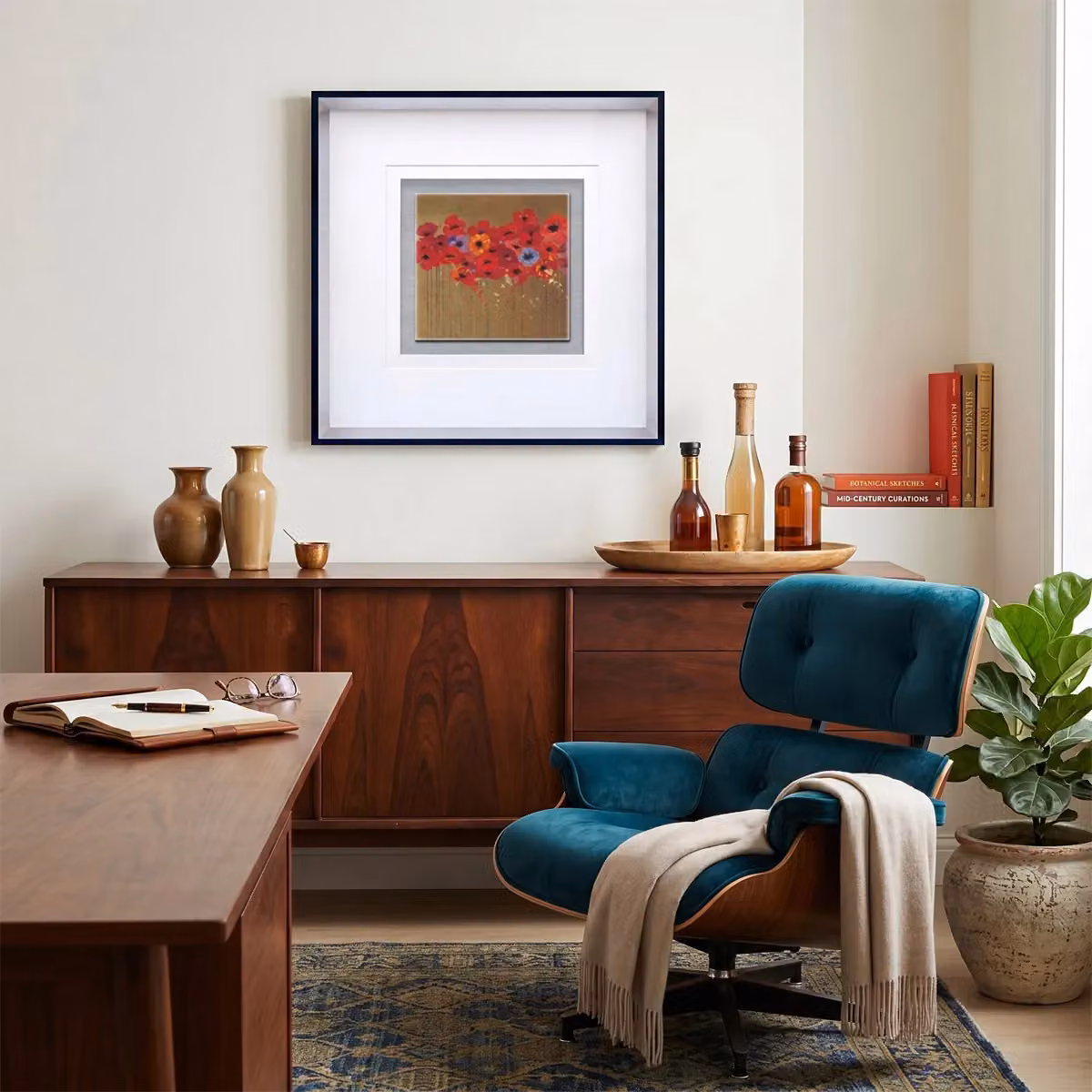 Premier Housewares Poppy Design Square Framed Floral Wall Art in White and Multicolour – 2