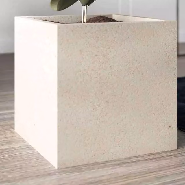 Primrose Beige Square Fiberstone Tabletop Planter