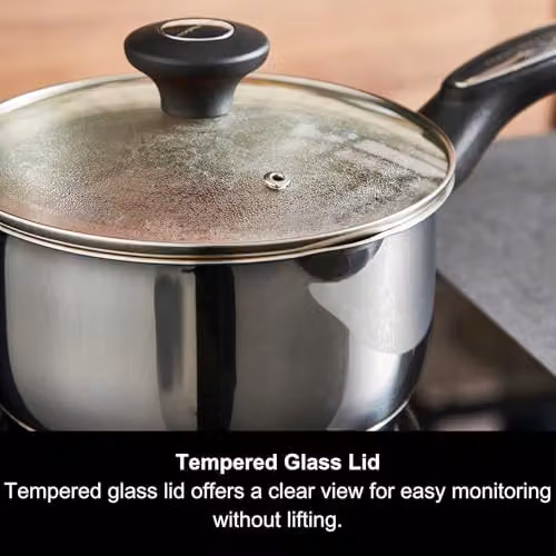 Morphy Richards 5 Piece Stainless Steel Pan Set with Ceramic Coating and Glass Lids in Silver – 3