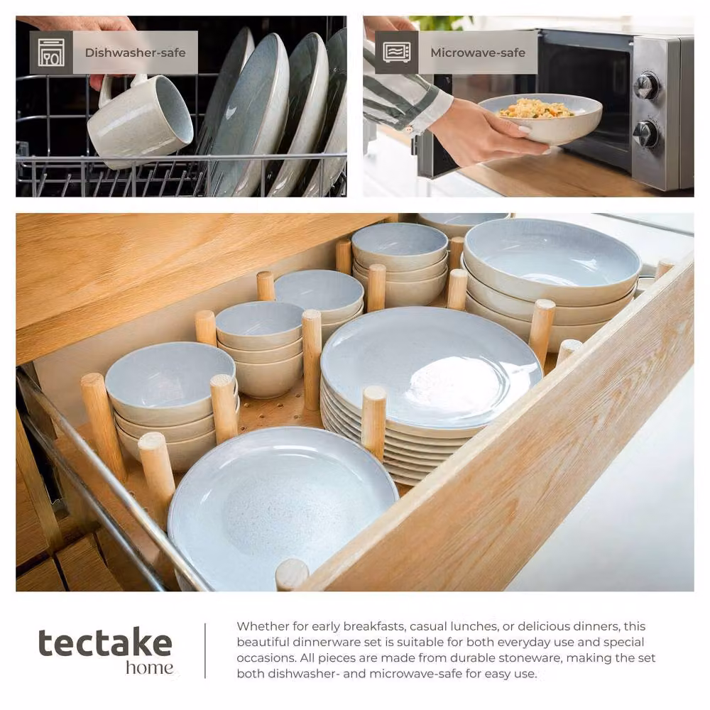 tectake Mare Glazed Stoneware Dinner Set for 6 People in Sand and Blue – 4