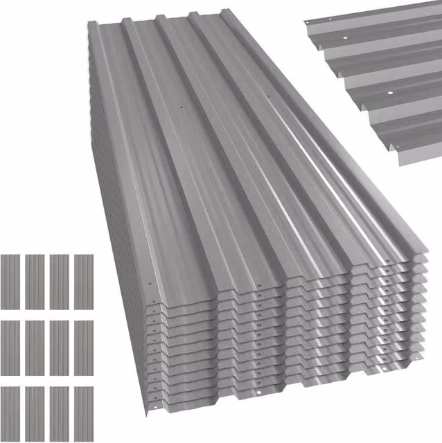 FLAVORA Set of 12 Corrugated Steel Roof Sheet Panels, Grey, W: 45 cm, L: 129 cm