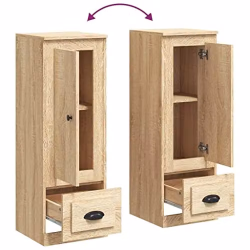 vidaXL Modern Highboard in Brown Oak with Hinged Doors and Drawers, W/D/H: 36 x 35.5 x 103.5 cm – 3