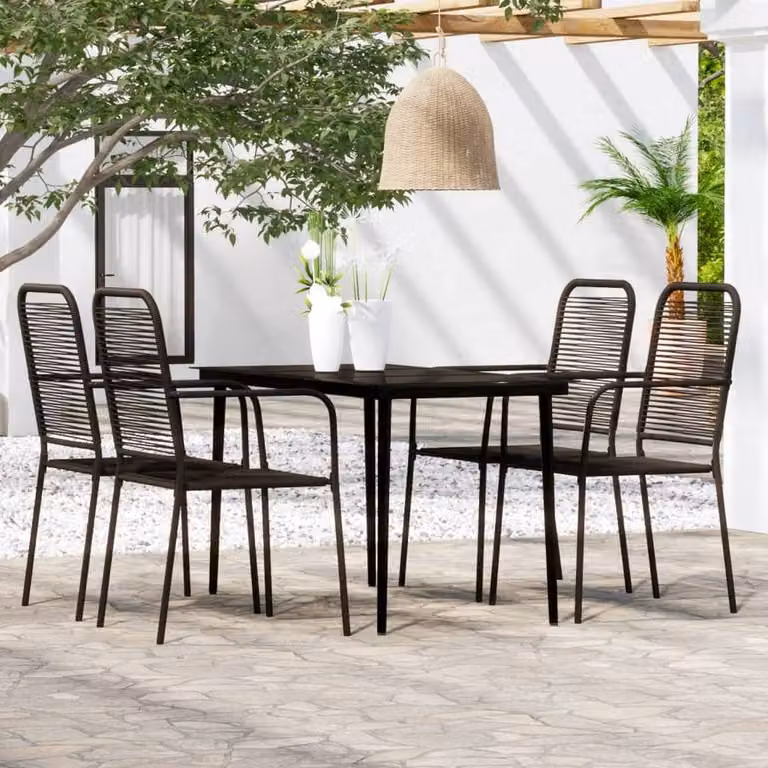 Berkfield Home Elegant 5 Piece Garden Dining Set in Black Metal and Glass