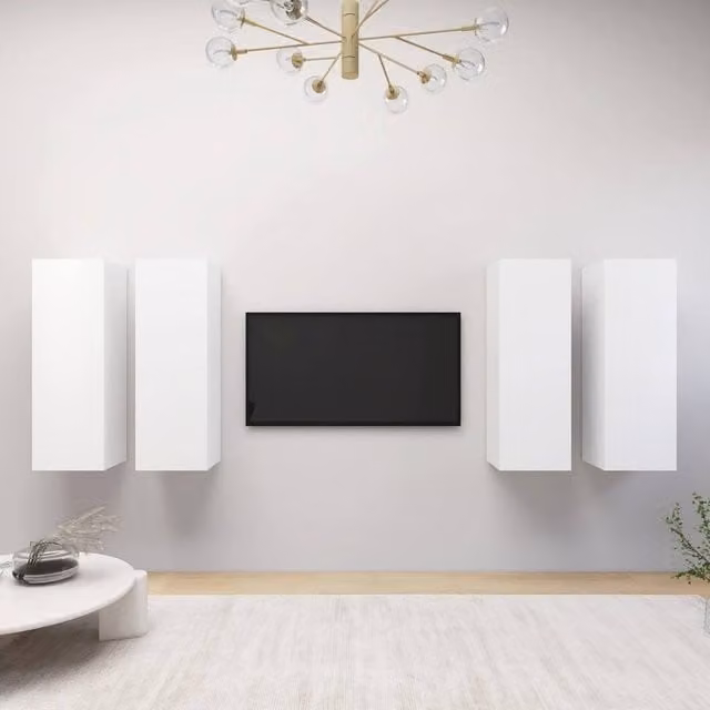 Berkfield Home Set of 4 White TV Cabinets in Engineered Wood, W/D/H: 30.5 x 30 x 90 cm