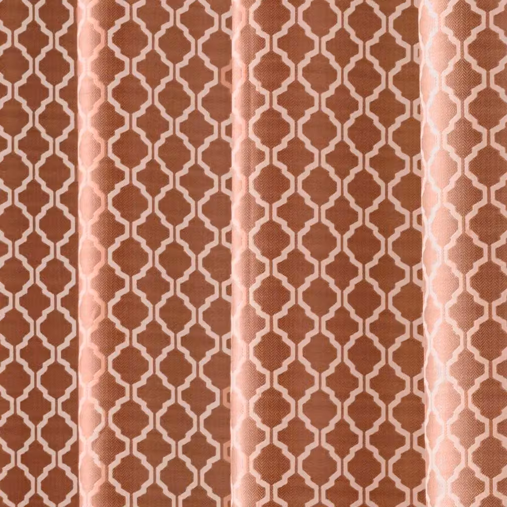 Luxury Living Two-Tone Jacquard Geometric Eyelet Lined Curtains in Terracotta, Width: 168 cm, Drop: 137 cm – 2