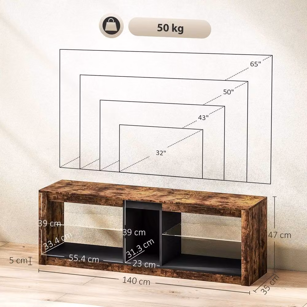 NESTLUNE Modern Brown TV Stand and Entertainment Centre with LED Lights, W: 100 cm, D: 15 cm – 2