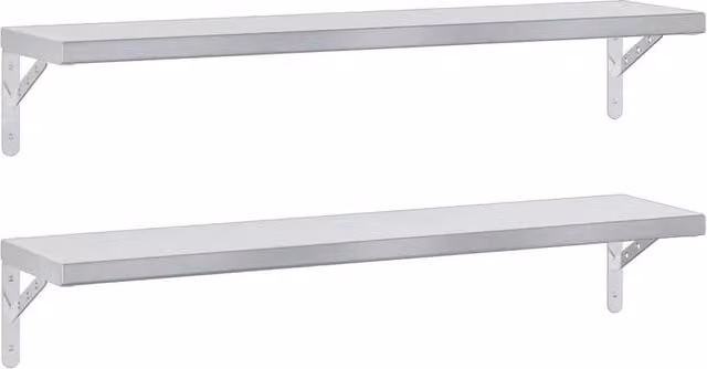 Berkfield Home Wall Mounted Shelves, 2 Piece Set, Silver Stainless Steel, W: 100 cm, D: 23.5 cm