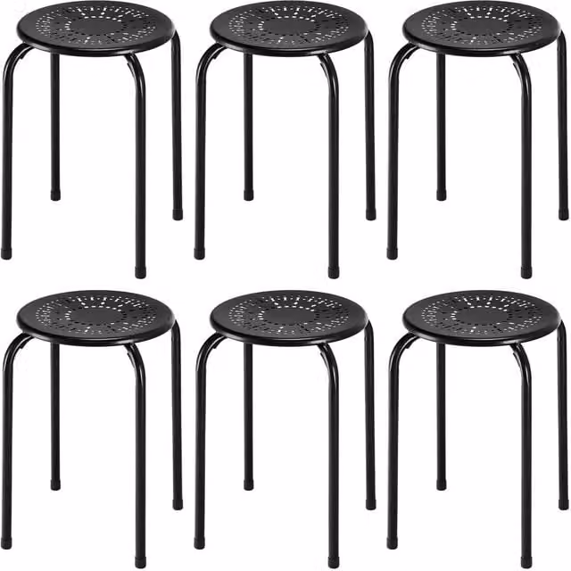 Costway Set of 6 Black Metal Stacking Round Bar Stools with X-shape Connection