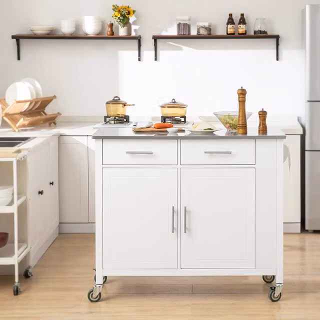 SoBuy Modern Kitchen Storage Trolley Cart and Island in White