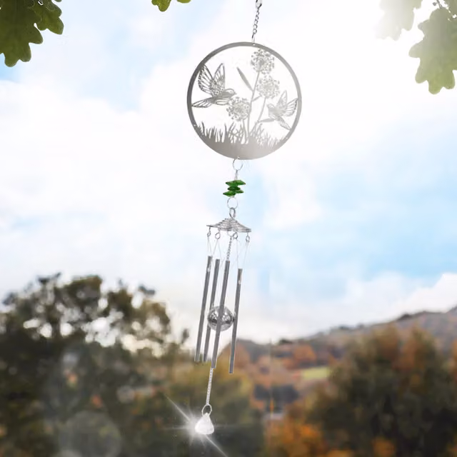 Betley Butterfly Stainless Steel Hanging Wind Chime in Silver with Bird and Butterfly Designs