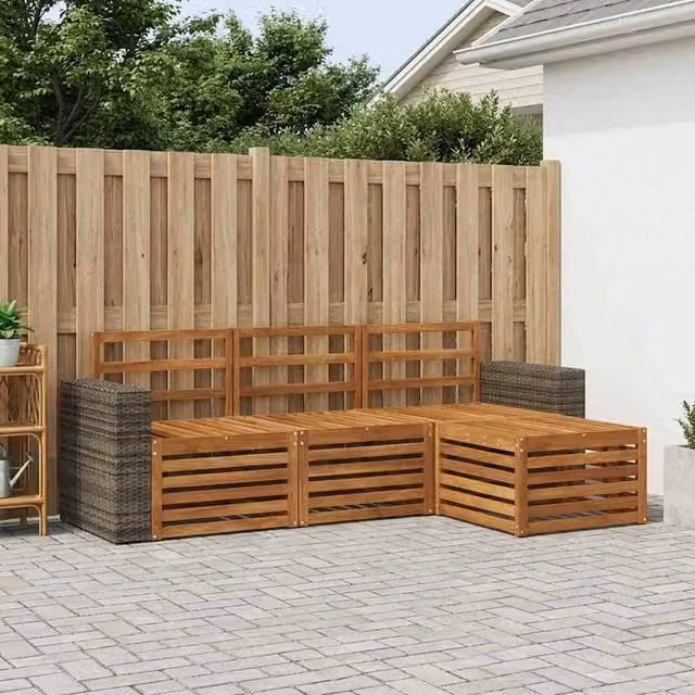 Berkfield Home 4-Piece L-Shape Outdoor Sofa Set in Brown Treated Acacia Wood – 1