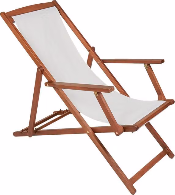 Charles Bentley FSC Treated Hardwood Folding Deck Chair with Armrests and UV-Resistant Polyester Fabric in Cream