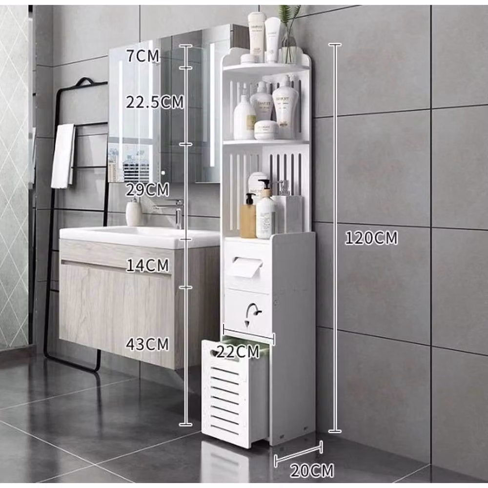 KORVIXA White Wooden Freestanding Bathroom Cabinet with Internal Shelves and Drawers W: 70 cm, H: 75 cm – 2