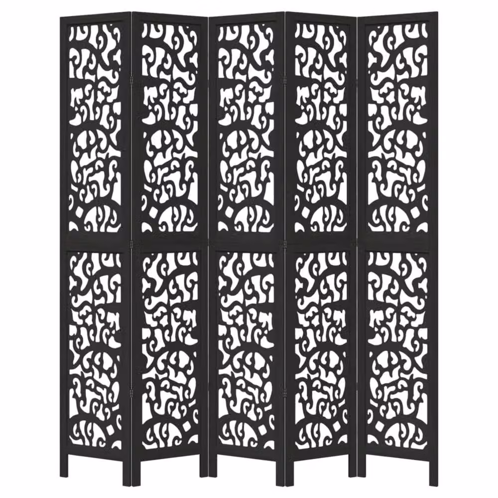 Berkfield Home 5-Panel Black Solid Paulownia Wood Room Divider – 3