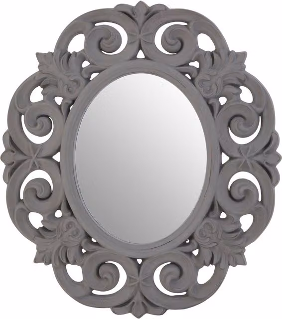 Orsina Antique Grey Oval Wall Mirror with Floral Design – 1