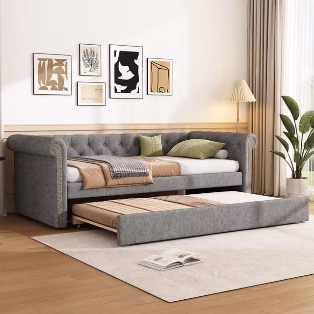 Aosom UK Grey Velvet Upholstered Single Daybed Sofa Bed with Slatted Base, L: 221 cm, W: 98.5 cm, H: 71.5 cm