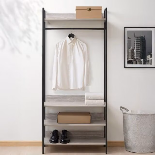 Swish Furniture Alva Open Wardrobe with 4 Shelves and Hanging Rod in Grey Oak