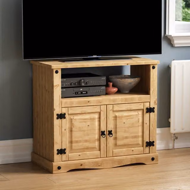 HD Designs Vida Designs Corona Rustic Waxed Pine Straight TV Unit in Brown and Black – 1