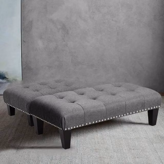 KORVIXA M Grey Linen Rectangular Footstool W/D/H: 50 x 37 x 20 cm