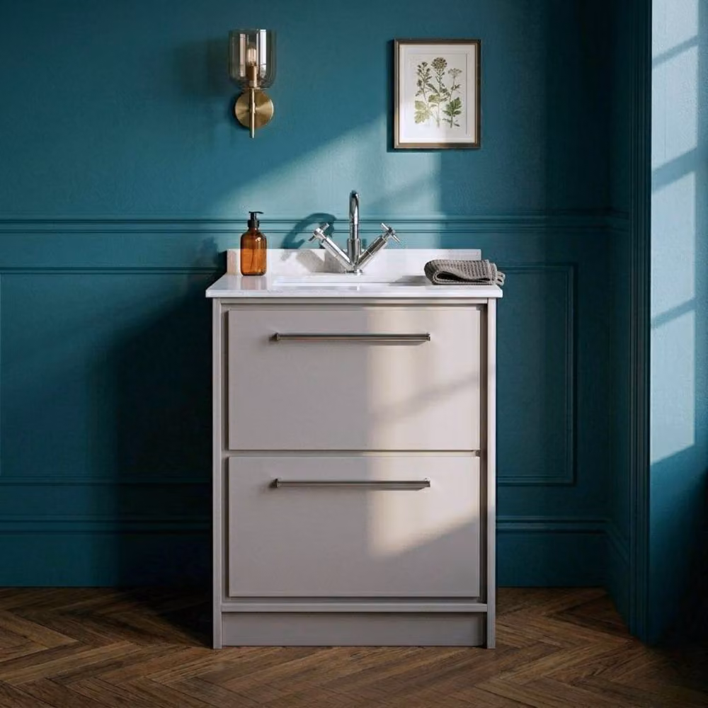 Balterley 600mm Floor Standing 2 Drawer Basin with Marble Worktop, Pebble Grey – 3