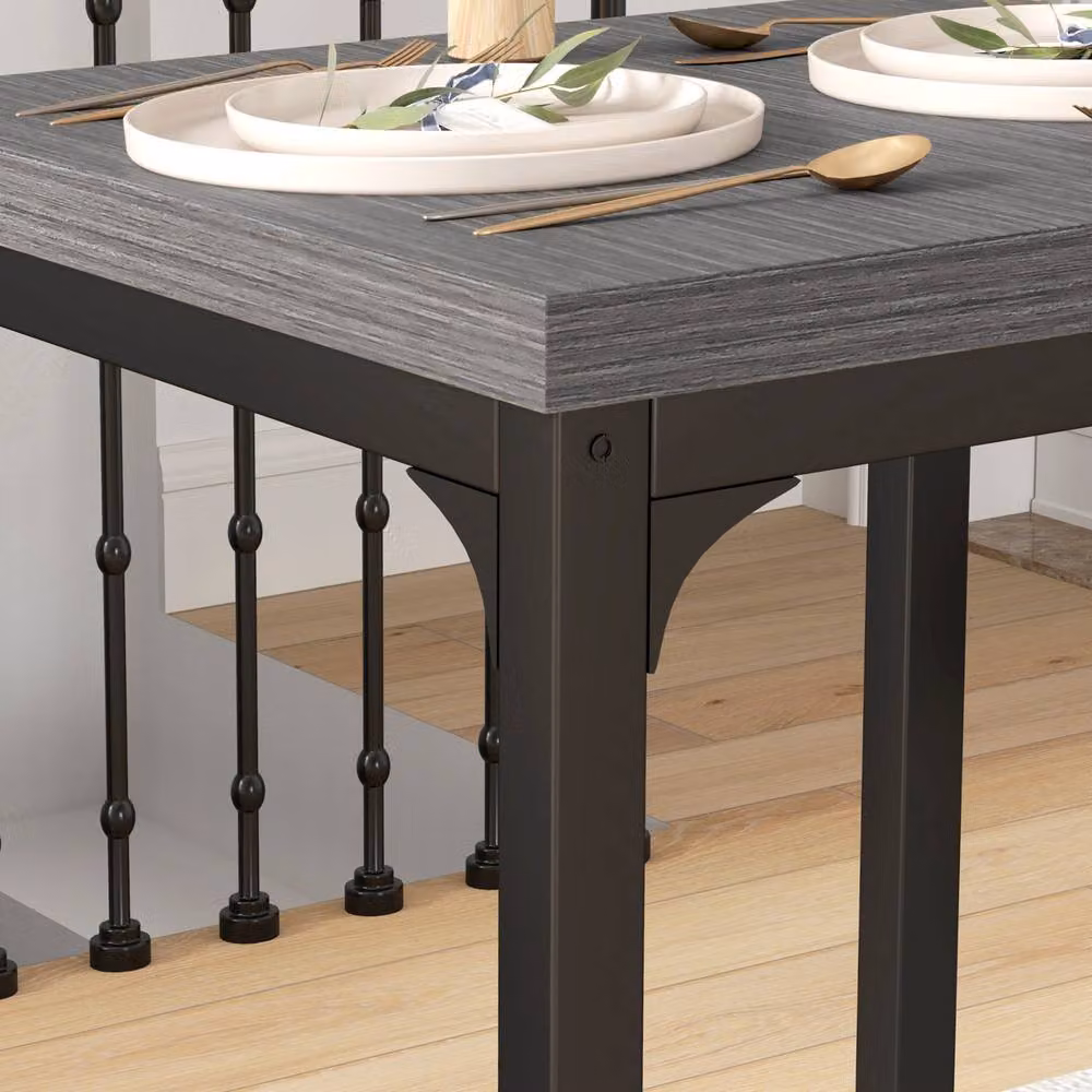 STILVORA Compact Dining Set with Steel Frame and MDF Laminate in Grey and Black – 5