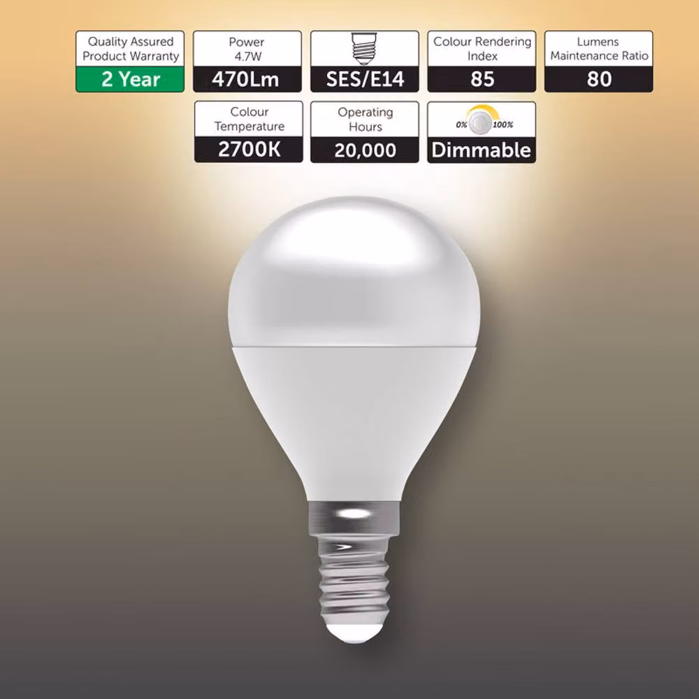 BELL Lighting E14 LED Golf Ball Bulb, Dimmable Warm White, 4.7W, Pack of 3 – 2