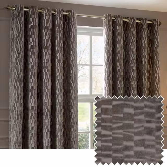 Manhattan Set of 2 Mink Velvet Eyelet Curtains, Width: 137 cm, Height: 229 cm