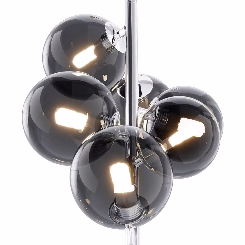 Maytoni Dallas Modern 6 Light Globe Pendant Light in Chrome with Grey Smoky Glass Shades and G9 Base – 2