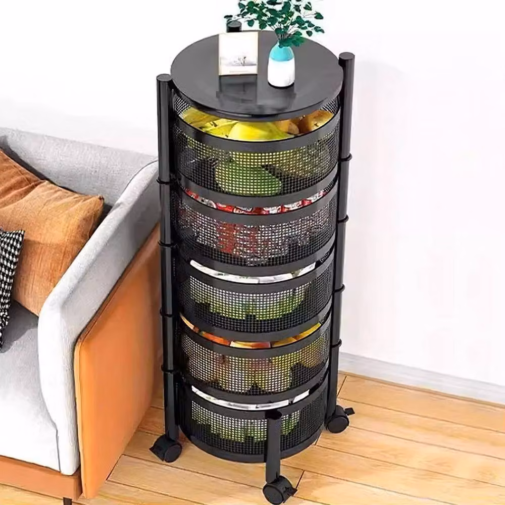 FLAVORA 5 Tier Rotating Steel Kitchen Storage Trolley Cart in Black, W/D/H: 34 x 34 x 90 cm – 4