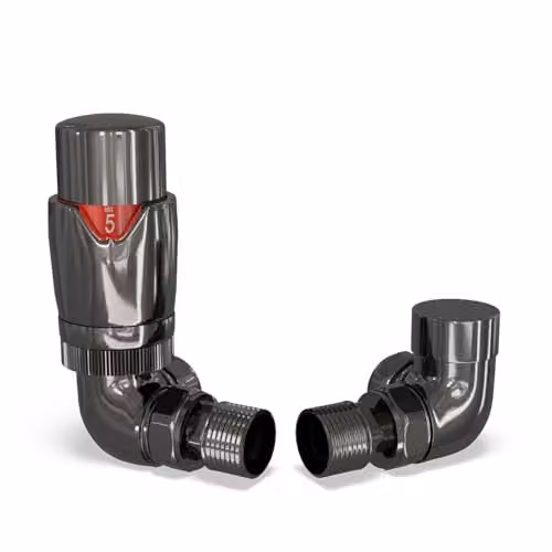 UK Radiators Stirling Bold Modern Thermostatic Radiator Valve and Lockshield Set in Black Nickel