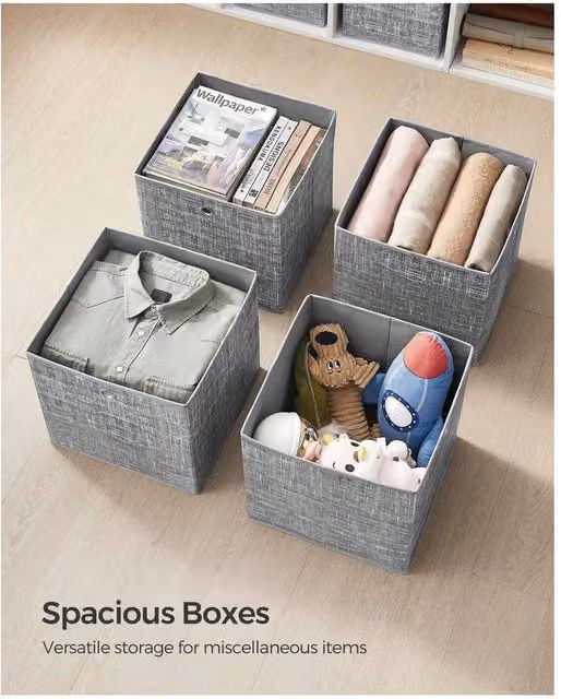 SONGMICS Set of 6 Grey Fabric and Cardboard Foldable Storage Boxes with Handles for Cube Storage Units, W/D/H: 33 x 33 x 33 cm