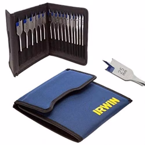 IRWIN Blue Groove 4X Auger Flat Bit Set, 17 Piece, Blue and Silver – 3