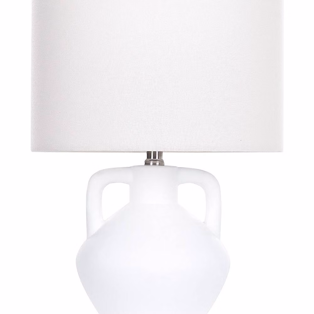 Wyld and Coco White Ceramic Table Lamp with Fabric Cylinder Shade – 2