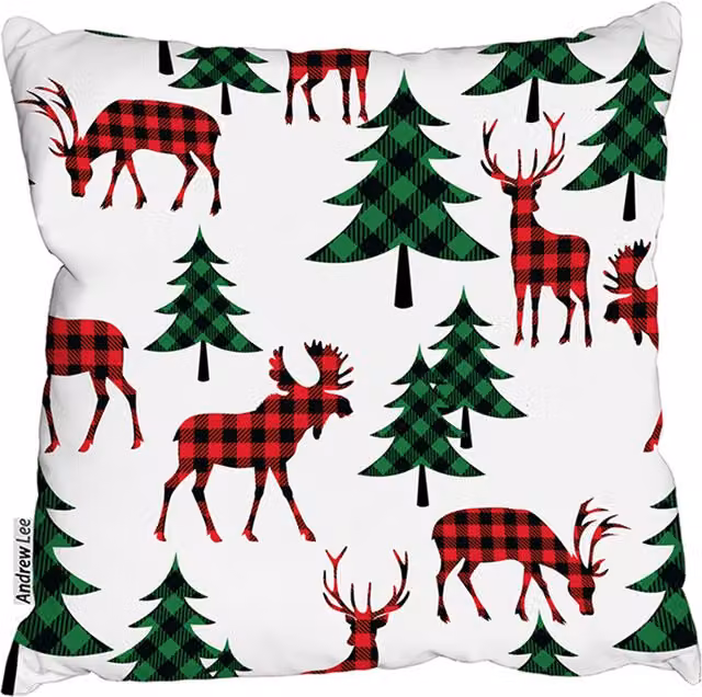 Benjamin Tate Design LTD Buffalo Plaid Woodland Outdoor Comfy Cushion, Red and White, W/D/H: 60 x 60 x 60 cm