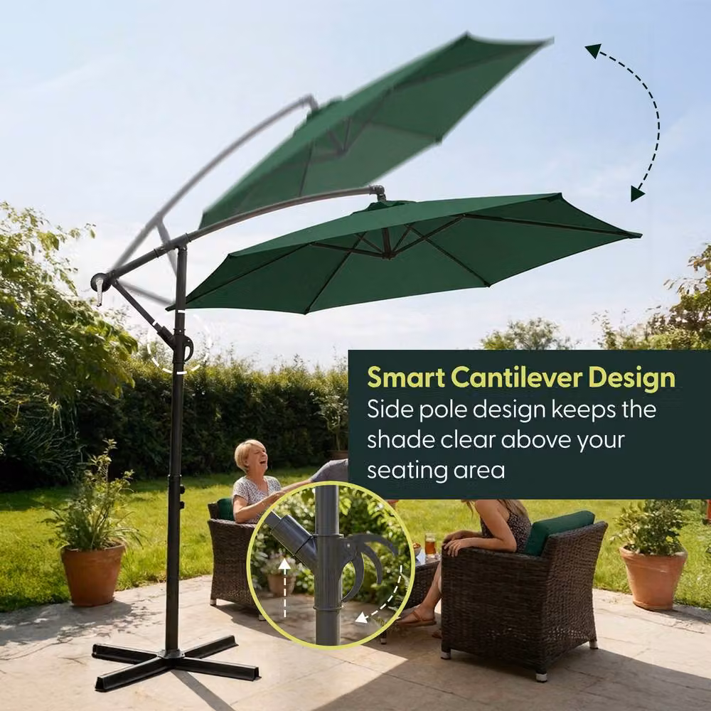 Keplin 3M Cantilever Garden Parasol in Green with Cover – 3