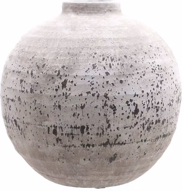 KDMK Tiber Large Round Stone Ceramic Tabletop Vase in Beige, Brown or Grey