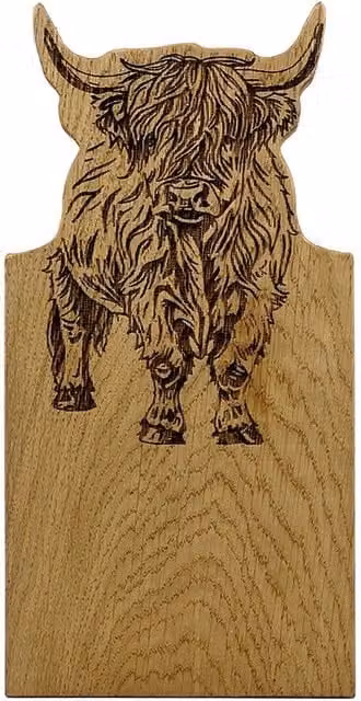 Selbrae House Oak Serving Board with Highland Cow Design in Brown – 1