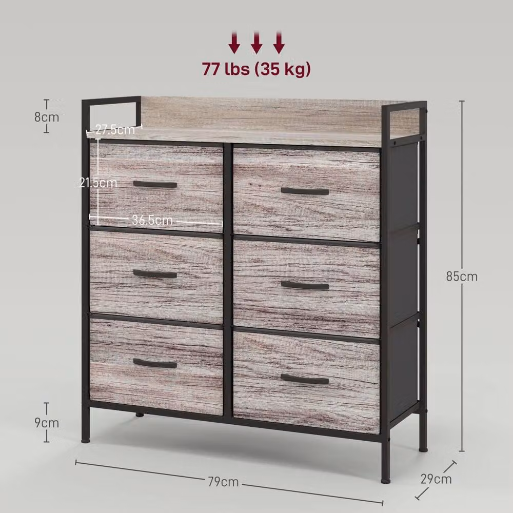 Wyld Haus Ferris 6 Drawer Chest in Grey Wood Effect and Black Fabric – 4
