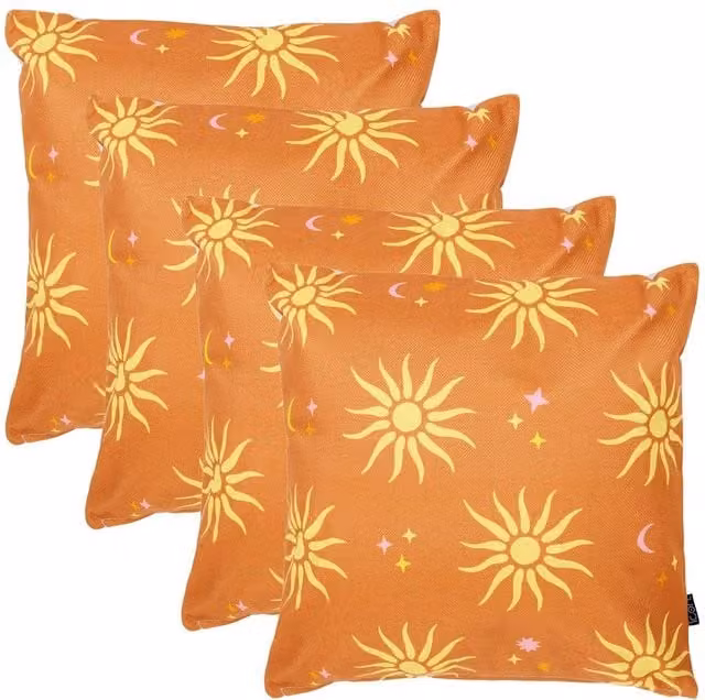 icon Set of 4 Summer Collection Square Cushions in Orange and Yellow, W/D/H: 43 x 43 x 43 cm