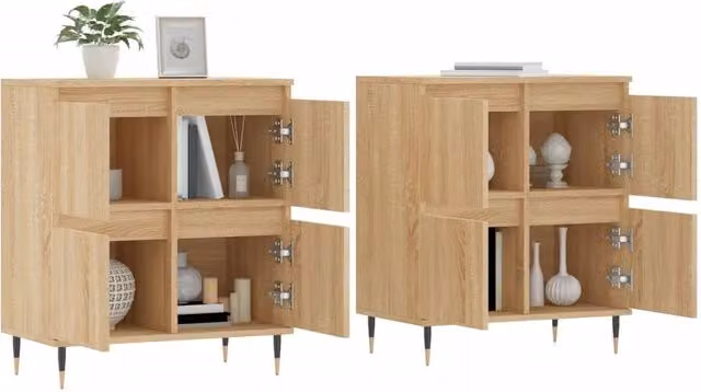 Berkfield Home Set of 2 Sonoma Oak Sideboards in Light Brown, W/D/H: 120 x 35 x 70 cm – 1