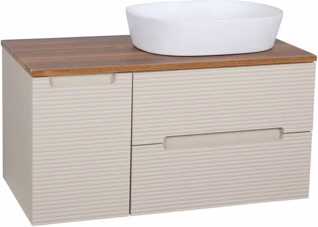 Bathroom Kingdom Monza Wall Hung Fluted Vanity Basin in Oatmeal and Walnut, 900mm