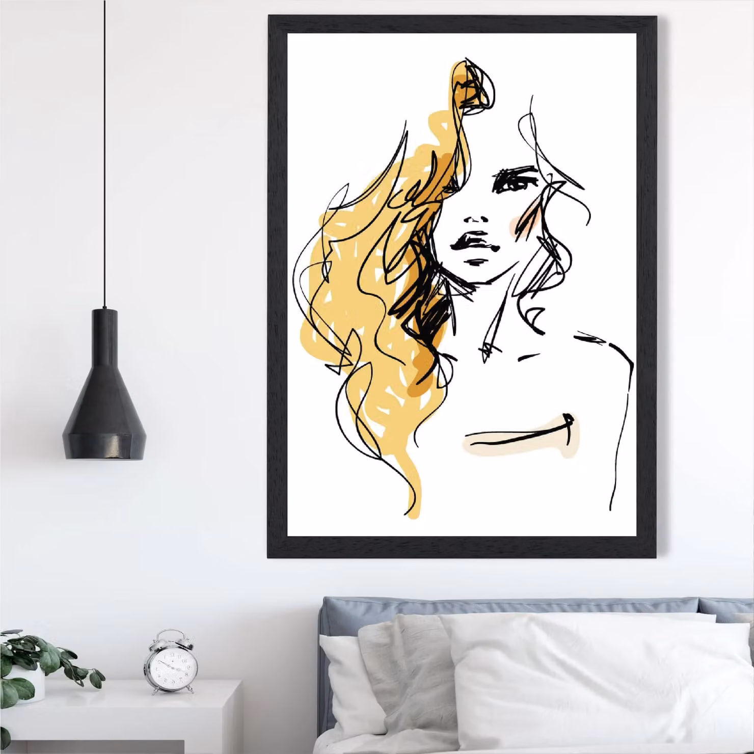 ARTZE Fashion Pen and Ink Sketch Framed Print, Yellow and Black, A4 – 2