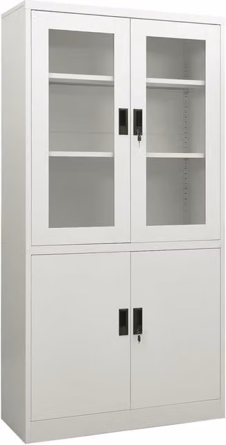 Berkfield Modern Home Office Cabinet in Grey with Glass Doors and Adjustable Shelves, W/D/H: 90 x 40 x 180 cm – 1