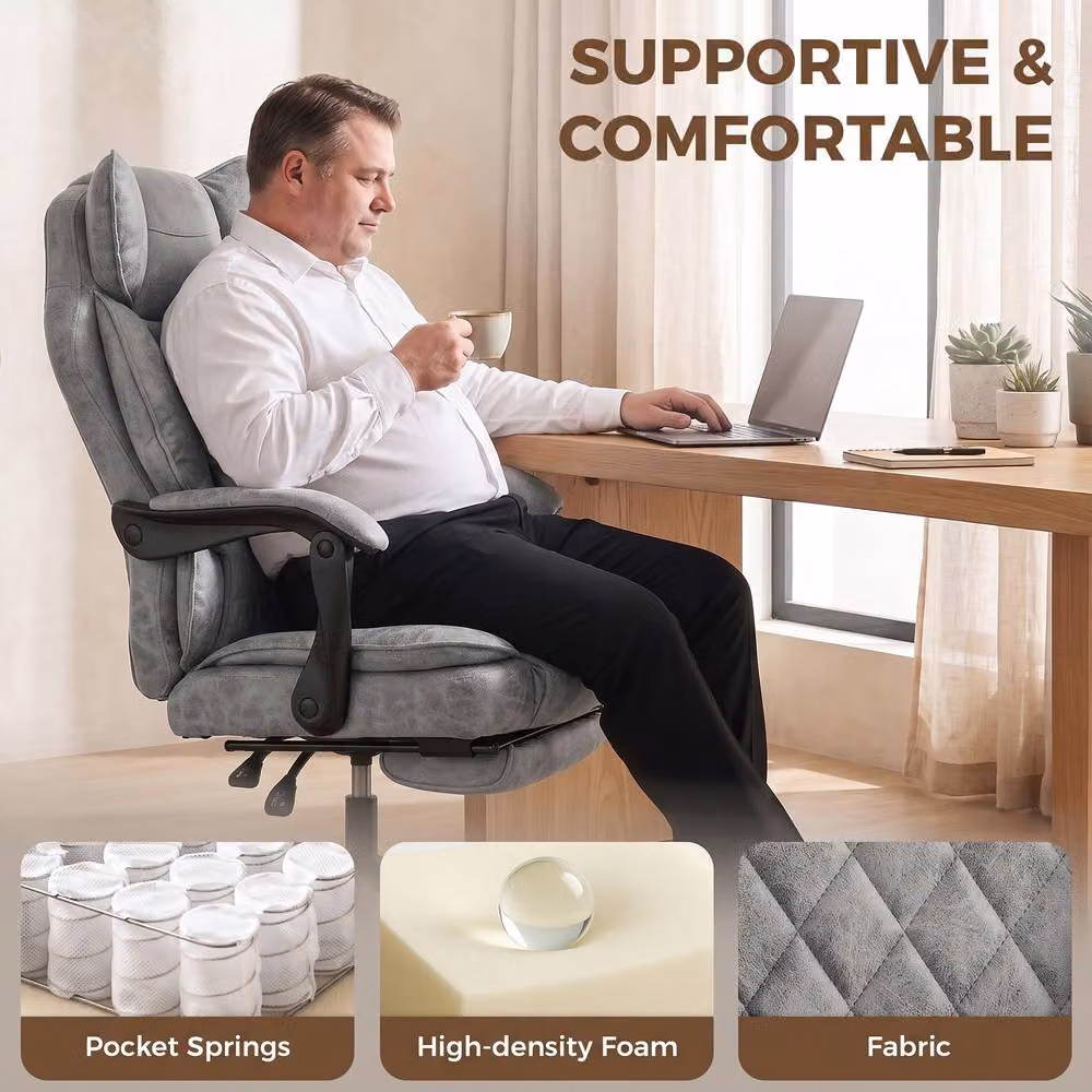 STILVORA Grey Executive Office Chair with Headrest and Footrest – 5