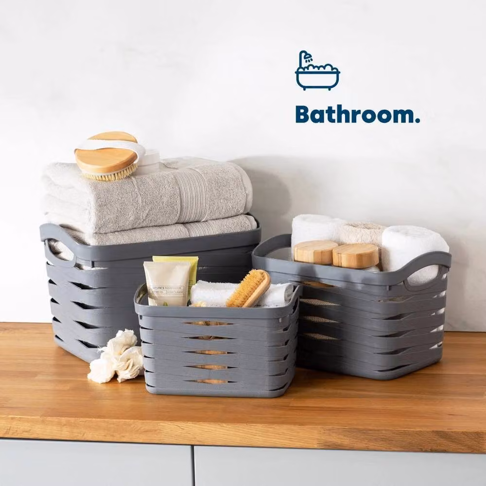 EONLION Medium Open Weave Storage Basket with Handles, Grey, 13L – 3