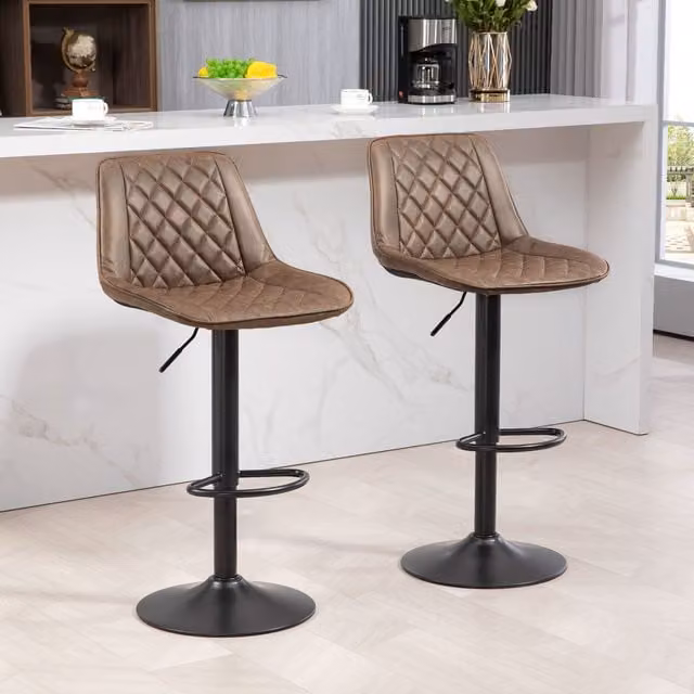 HOMCOM Set of 2 Adjustable Swivel Bar Stools in Brown Synthetic Leather