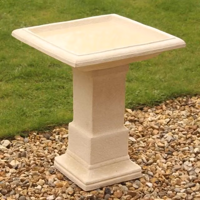 Primrose Hatfield Cast Stone Square Garden Bird Bath in Yellow and Beige
