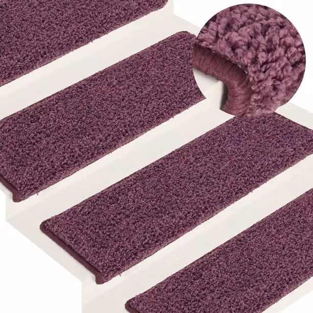 Berkfield Home Self-Adhesive Carpet Stair Treads, 15 Pieces, Dark Purple, W/D/H: 65 x 21 x 4 cm – 1
