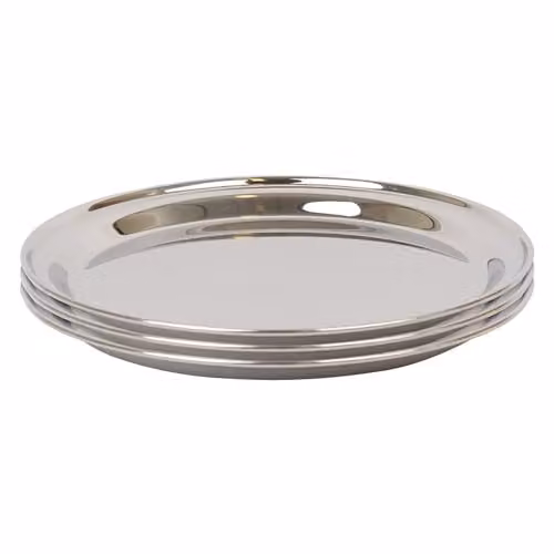 Argon Tableware Set of 3 Round Stainless Steel Serving Platters in Silver, Diameter: 35.5 cm – 1