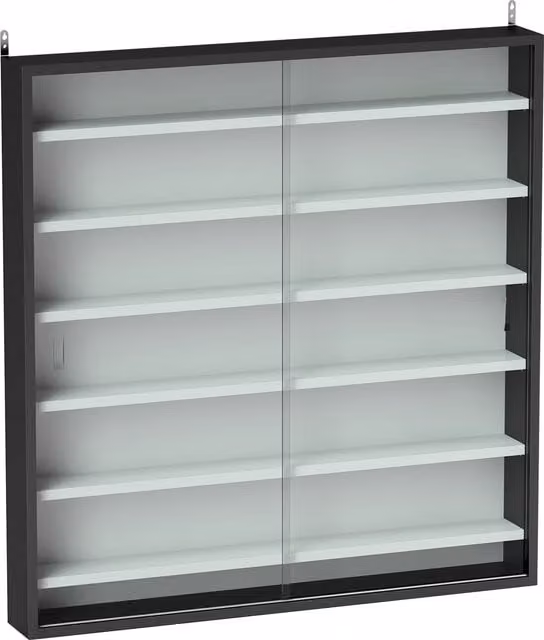 HOMCOM 7-Tier Wall Mounted Display Cabinet with Glass Doors and 6 Adjustable Shelves in Black and White – 1